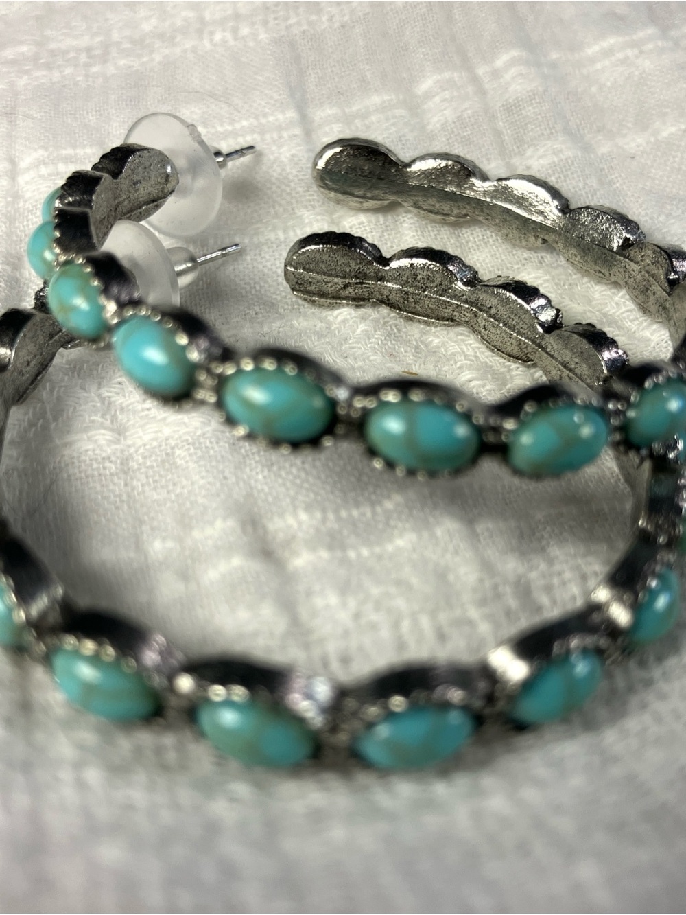Sterling-Style Turquoise Bead Hoop Earrings - Women's Fashion Jewelry